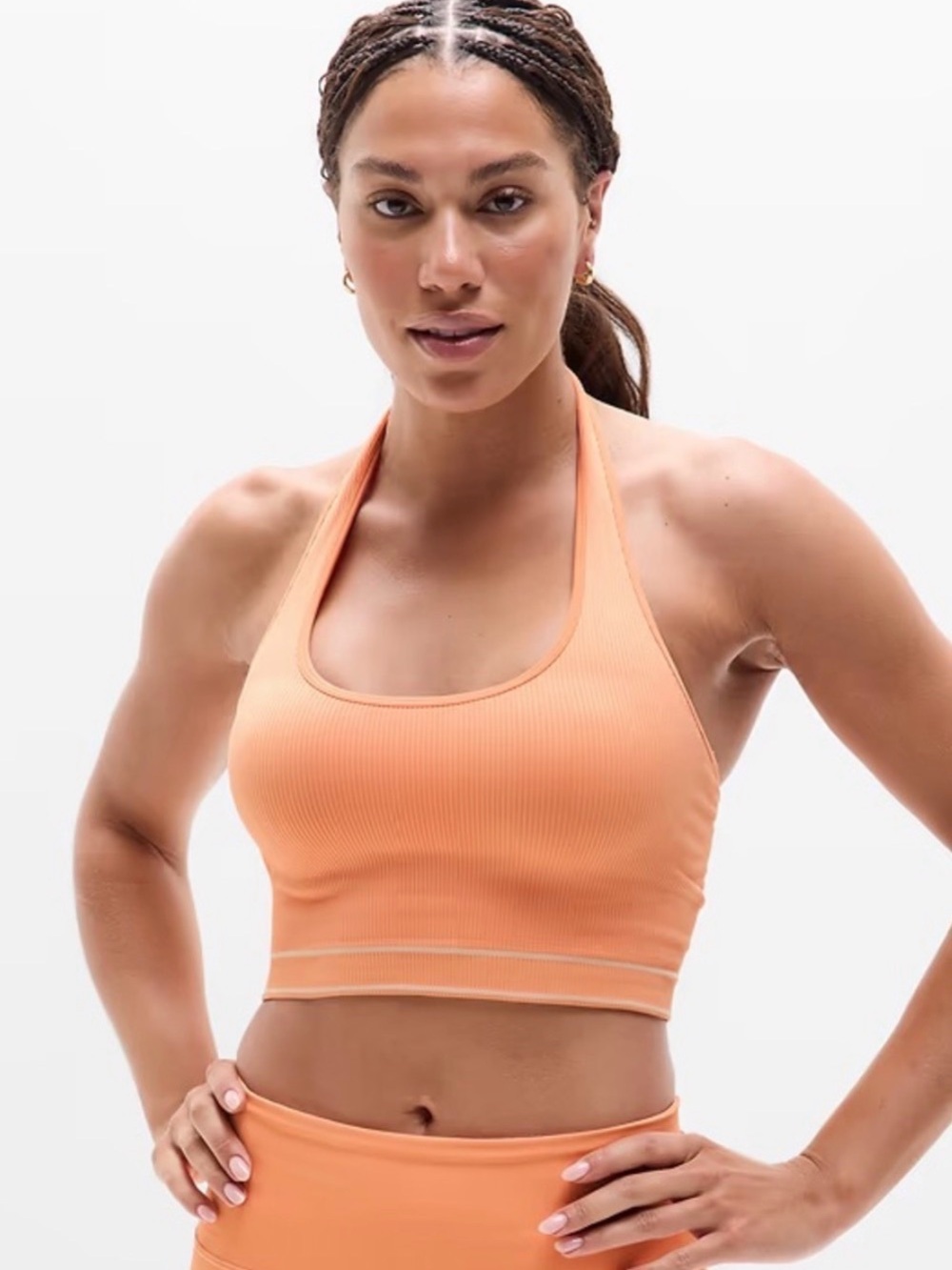 Athleta Recharge Seamless Halter
Size: Small
Color: Papaya (peach/light coral)